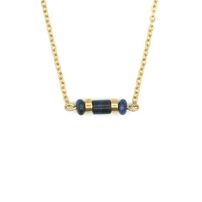 Collana Iris sodalite, acciaio inossidabile argento e oro