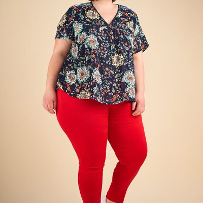 Top con stampa floreale blu taglie forti (C6219)