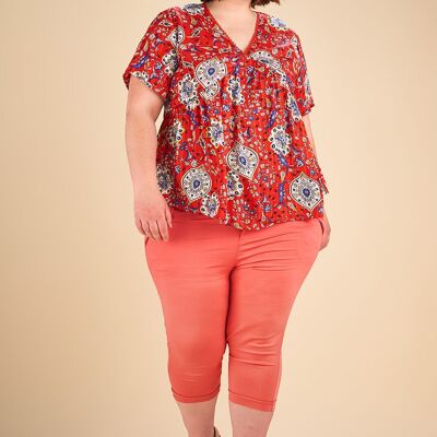 Plus size red floral print top (C6219)