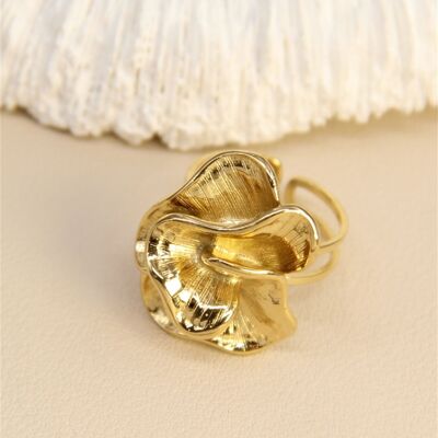 Anillo de flor tallada - Acero inoxidable