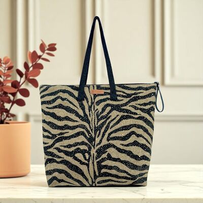 Lucette maxi tote bag, "Zebré" black
