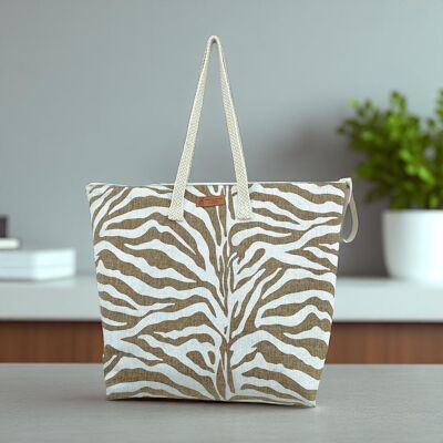 Lucette maxi tote bag, "Zebré" white