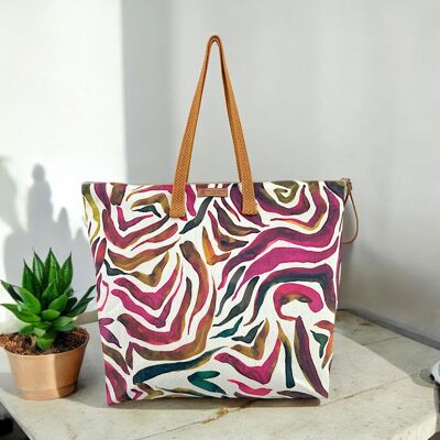 Lucette maxi tote bag, "Zebra" fuchsia