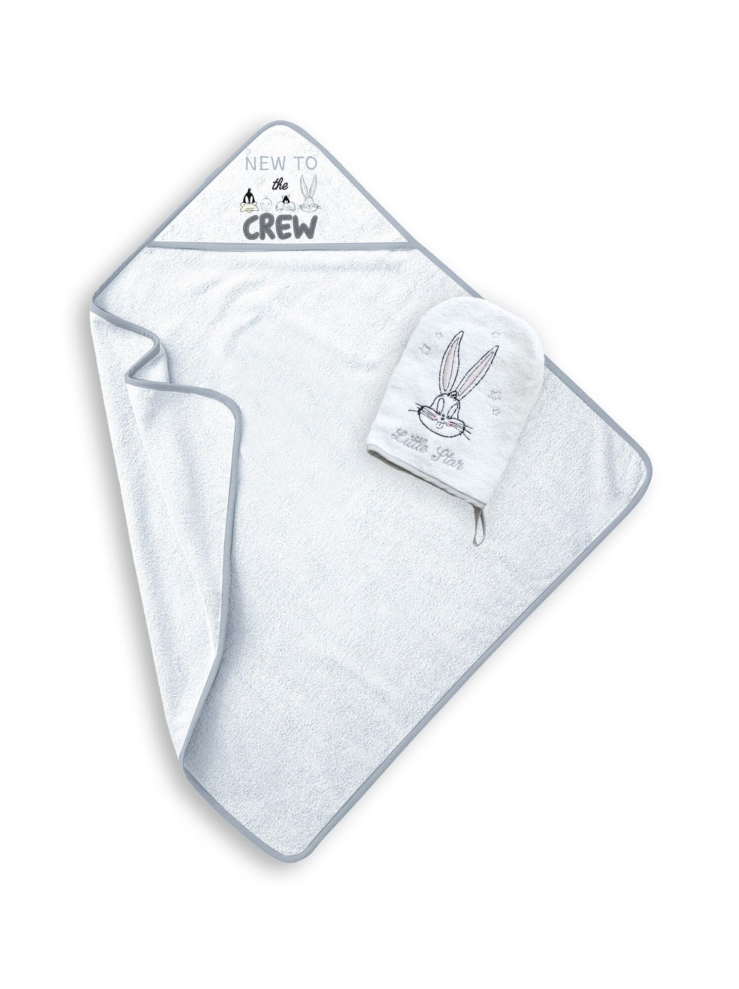 Mantella da bagno ricamata + guanto - LOONEY TUNES - Materiale spugna da bagno - 100% cotone - Neonato e bambino