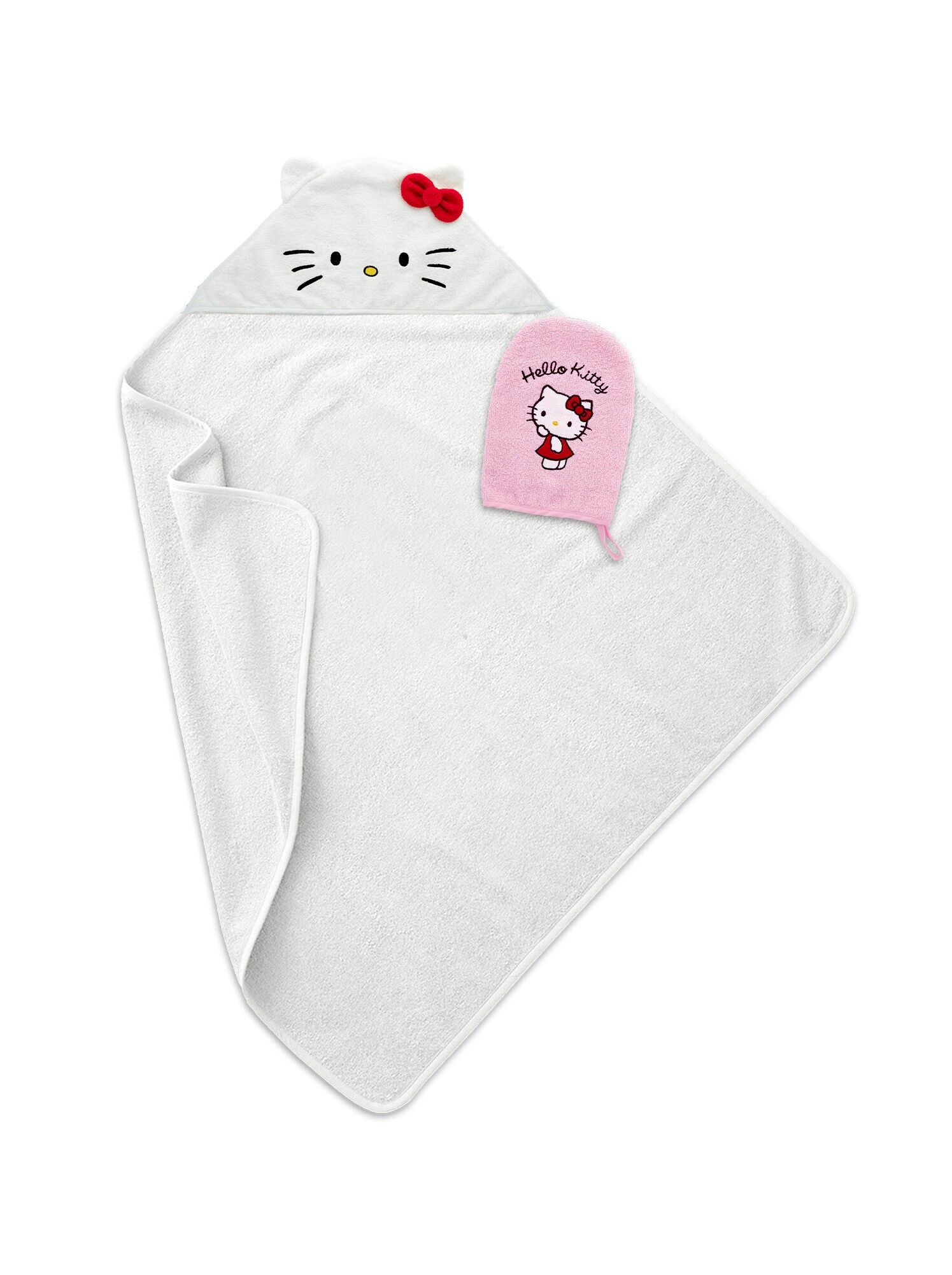 Cape de bain + Gant brodés - Hello Kitty - Matière éponge pour le bain - 100% coton - Bébé & Enfant