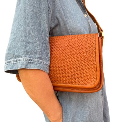 Charlotte Woven Leather Shoulder Bag – Tan | Handmade Crossbody by Artisan Stories