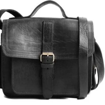 Borsa a tracolla in pelle nera per macchina fotografica