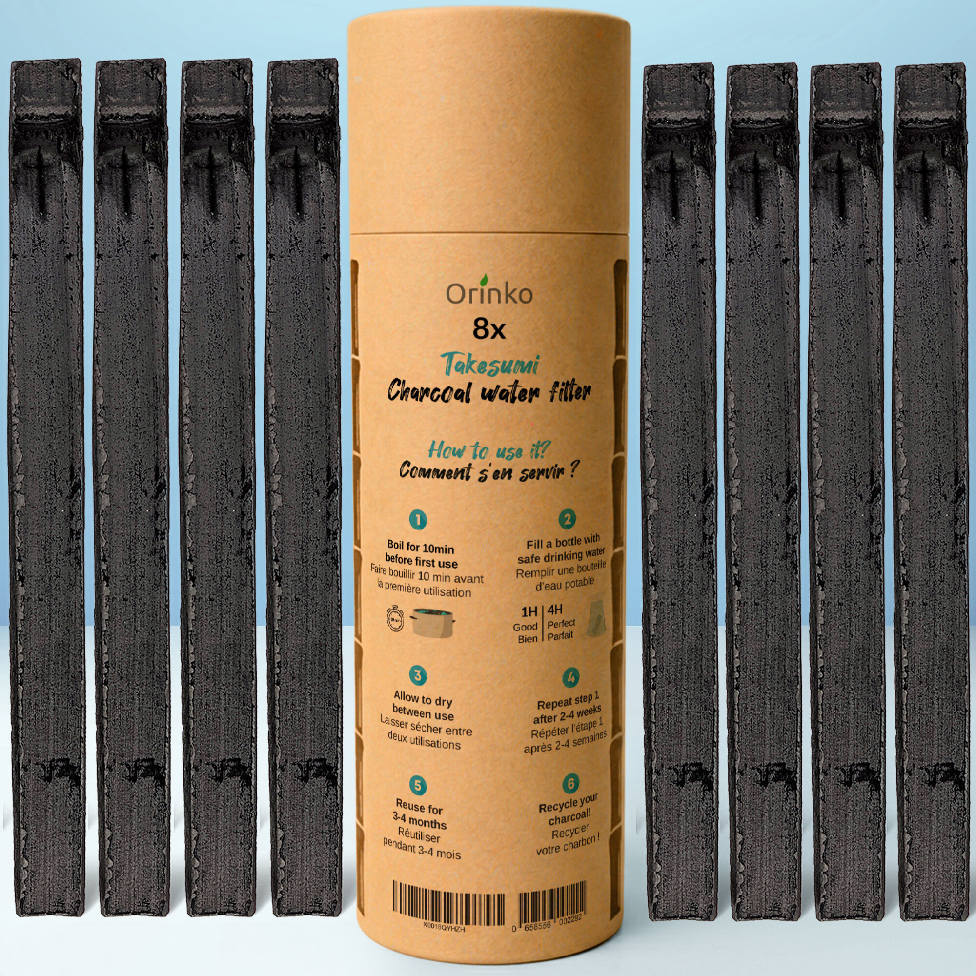 Binchotan Bio 8x | Charbon Actif de Bambou Takesumi pour Purification d'Eau, Alternative Durable aux Bouteilles d'Eau