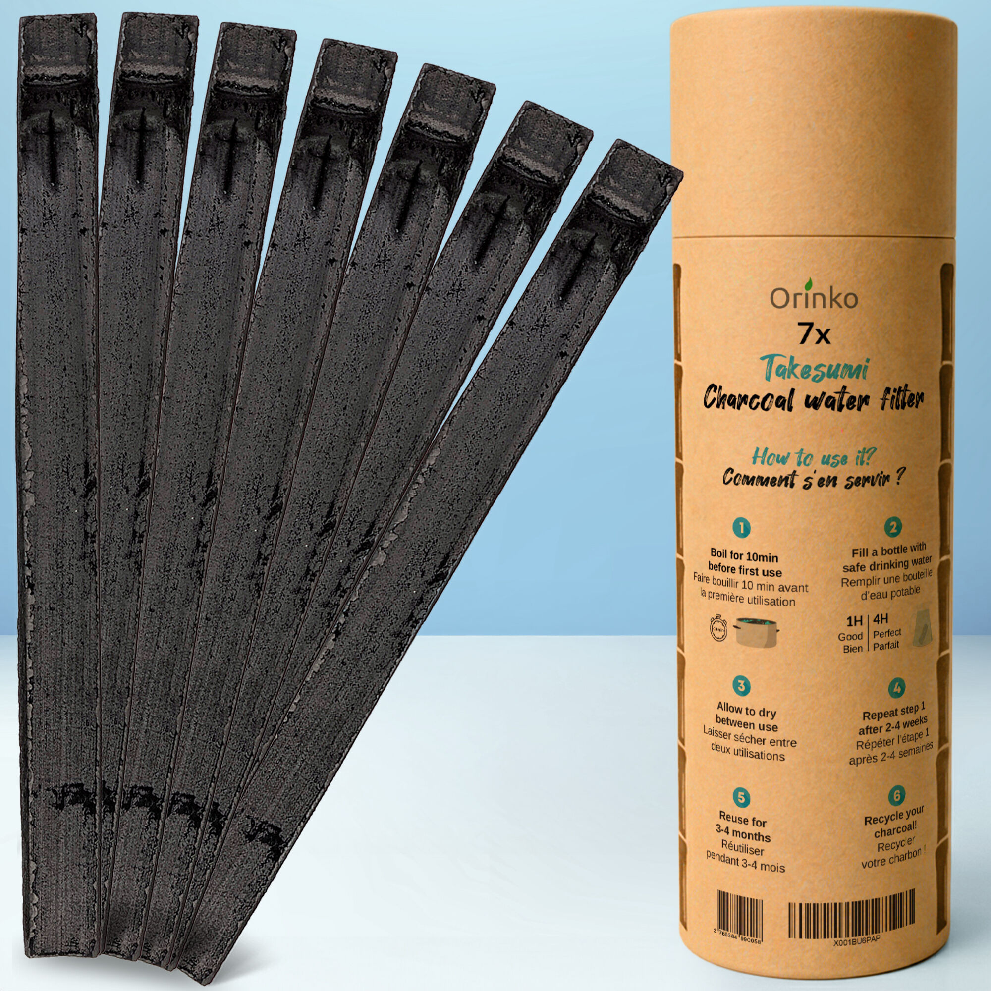Binchotan Bio 7x | Charbon Actif de Bambou Takesumi pour Purification d'Eau, Alternative Durable aux Bouteilles d'Eau
