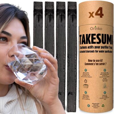 Binchotan Bio 4x | Charbon Actif de Bambou Takesumi pour Purification d'Eau, Alternative Durable aux Bouteilles d'Eau