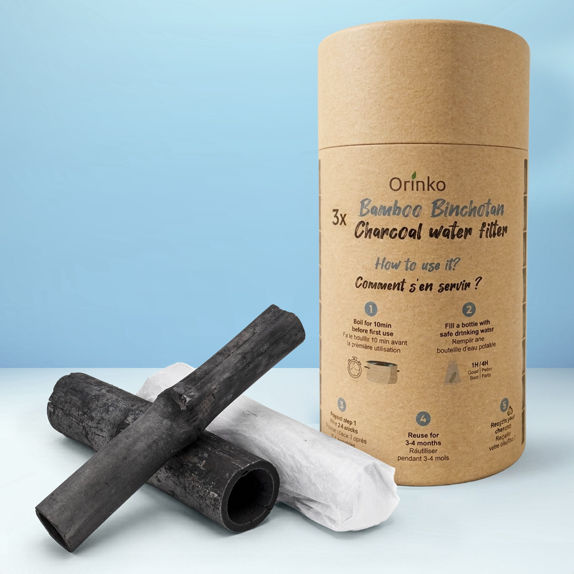 Binchotan Bio x3 - Charbon Actif de Bambou pour Purification d'Eau en Carafe - Filtre 1,5 L par Bâton
