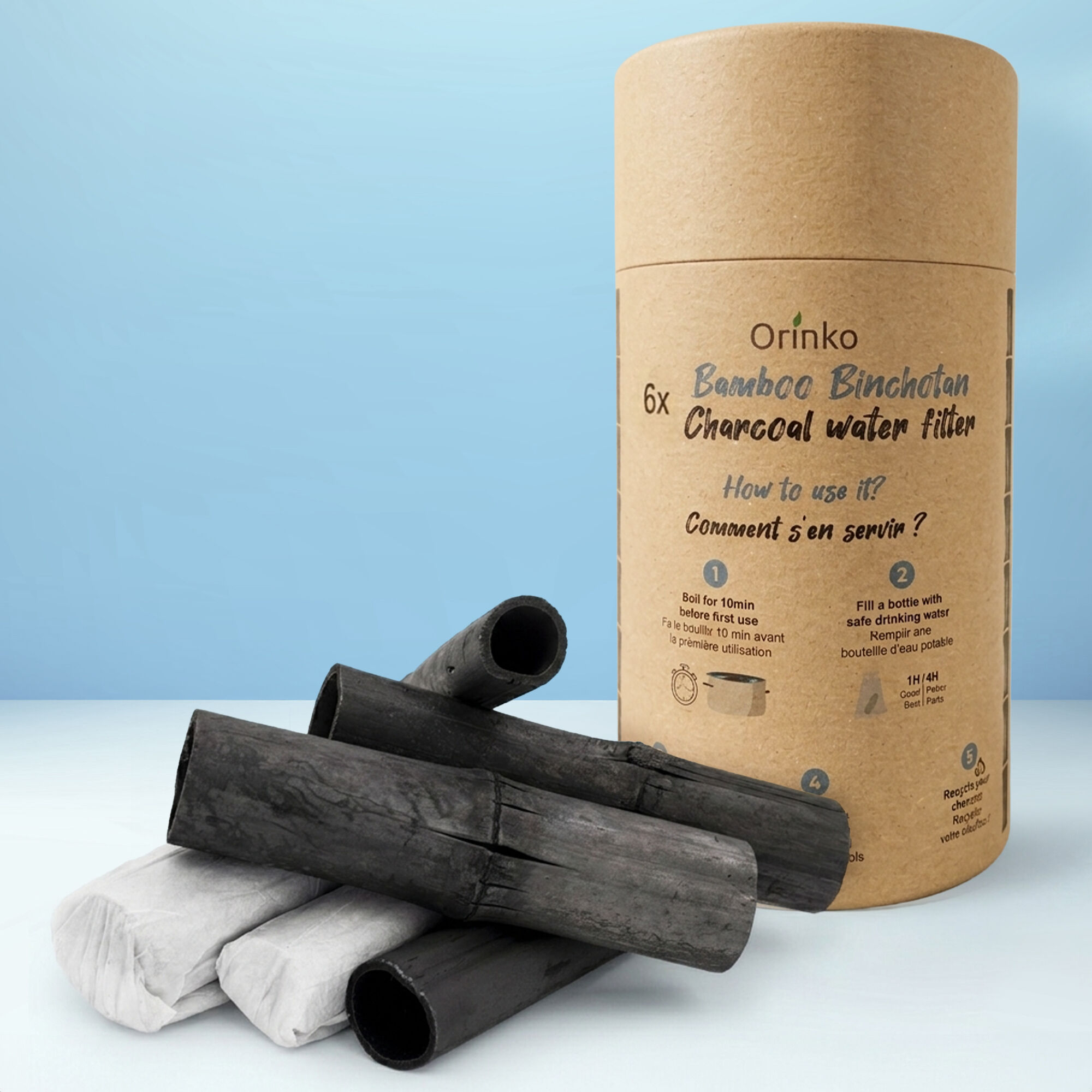 Binchotan Bio x6 - Charbon Actif de Bambou pour Purification d'Eau en Carafe - Filtre 1,5 L par Bâton