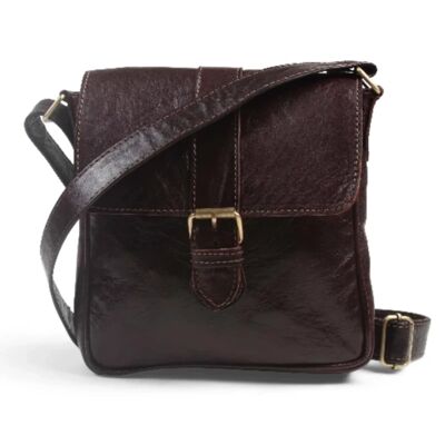 Sac à bandoulière en cuir marron foncé Jacque