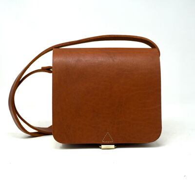 Unisex small leather Messenger Bag- tan