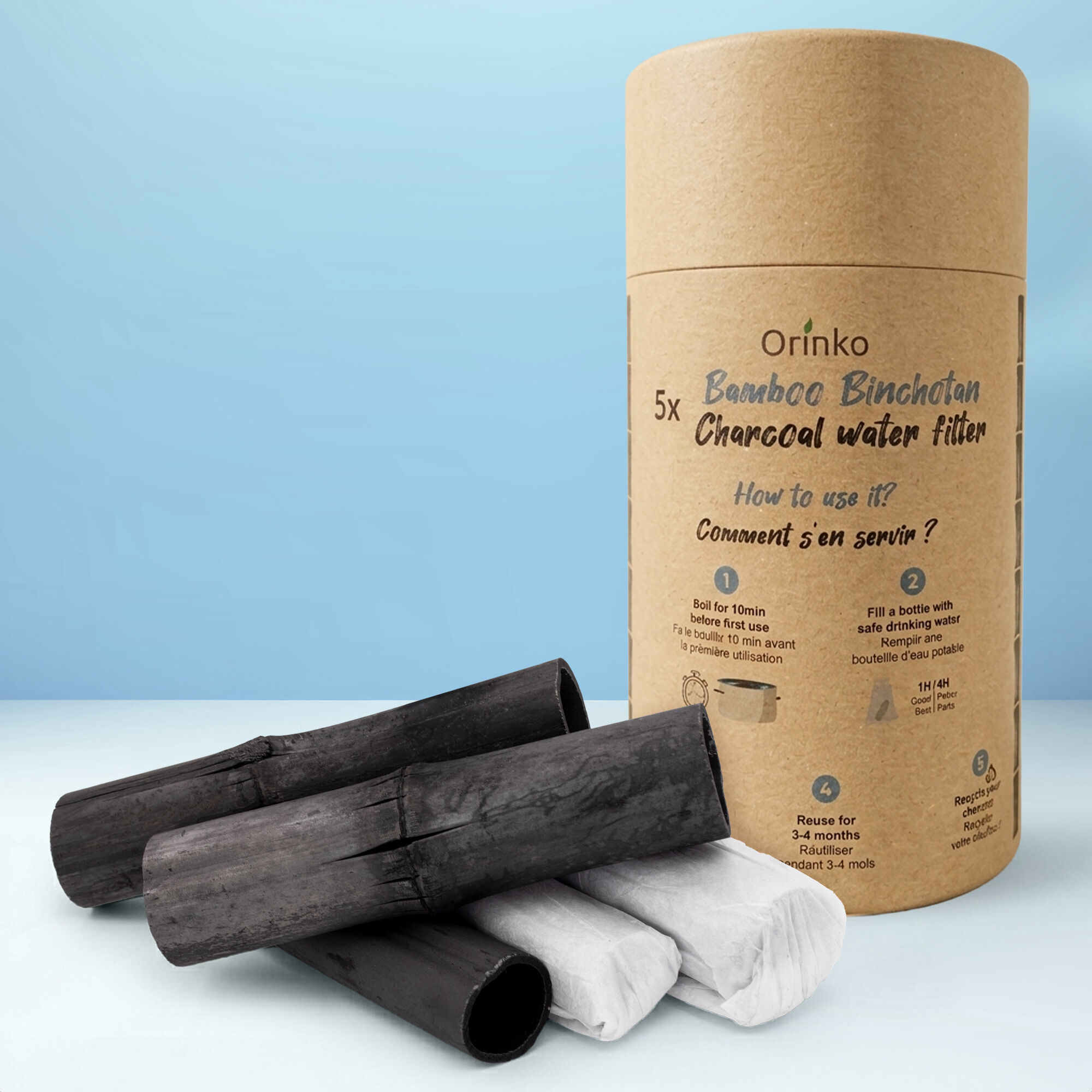 Binchotan Bio x5 - Charbon Actif de Bambou pour Purification d'Eau en Carafe - Filtre 1,5 L par Bâton