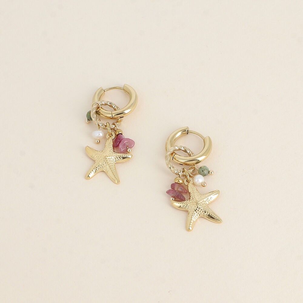 Criollos - estrellas de mar, piedras naturales y pequeñas perlas de agua dulce