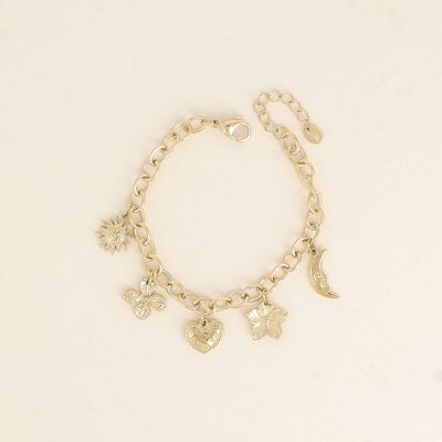 Pulsera - sol, corazón, luna, flor y trébol