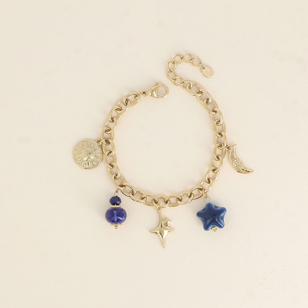 Pulsera - sol, perlas, luna, estrella y trébol
