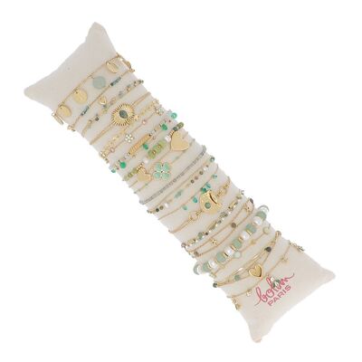 Kit of 22 bracelets - green gold - free display