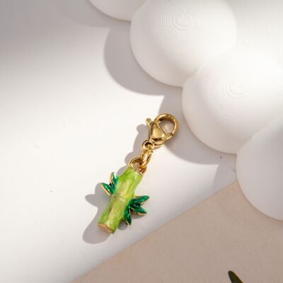 Green bamboo branch pendant charms stainless steel