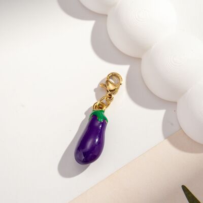 Charms pendentif aubergine acier inoxydable violet fun