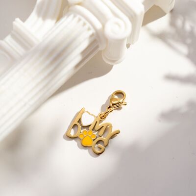 Charms colgante oro perro corazón pata amarillo acero inoxidable