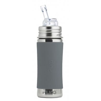 Pura straw bottle 325 ml + gray sleeve