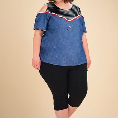 Camiseta vaquera de voile de algodón de talla grande (C6220)