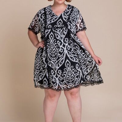 Robe grande taille imprimé noir (C6225)