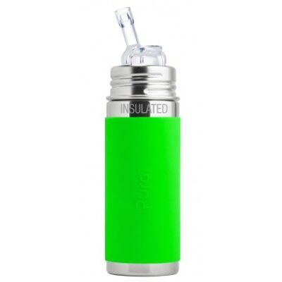 Pura Trinkhalm Thermosflasche 260 ml + grüne Hülle