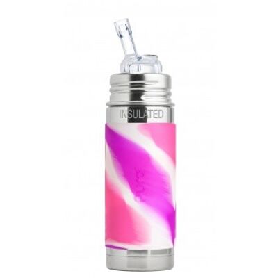 Pura thermos straw bottle 260 ml + pink swirl sleeve