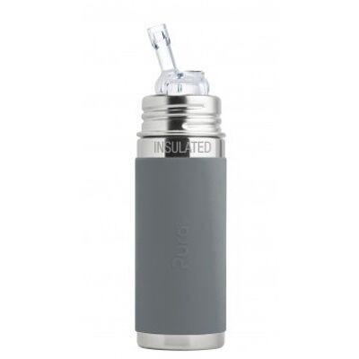 Pura thermos rietjesfles 260 ml + grijze sleeve