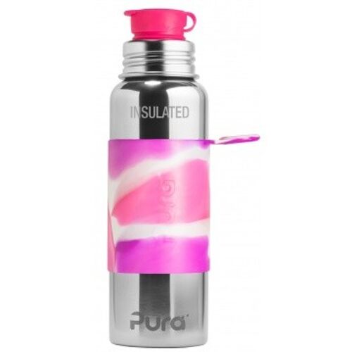 Pura thermos sportfles 650 ml + pink swirl sleeve