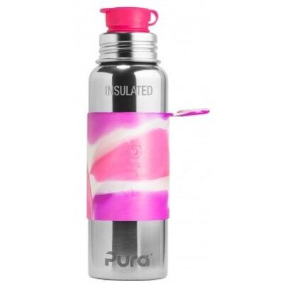 Pura Thermos Sportflasche 650 ml + rosa Wirbelhülle