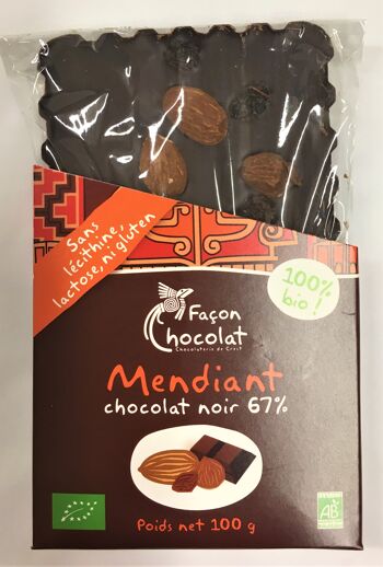 Tablette mendiant - chocolat 67% cacao, BIO, 100g 2