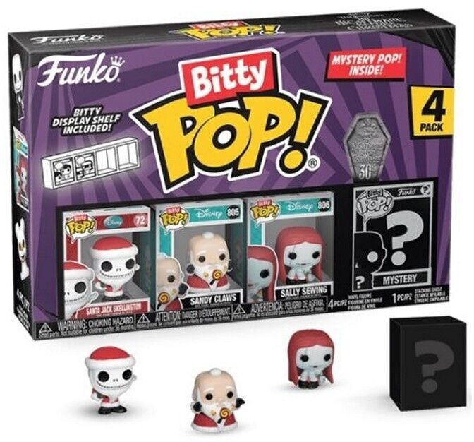 Funko Bitty Pop! L'Étrange Noël de Monsieur Jack - Santa Jack, lotto di 4 - Santa Jack, Sandy Claws, Vampire Teddy con un canard et una mini-figurine Mystère en Surprise - 2,2 cm da collezione