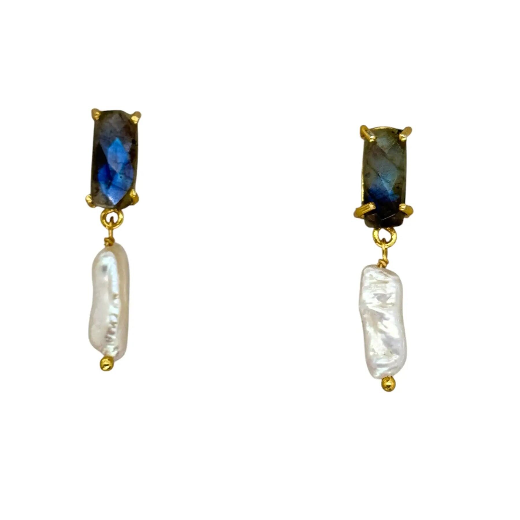 Orecchini in onice, labradorite e perle
