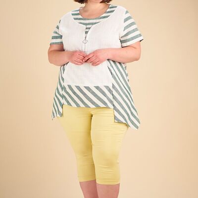 Plus size semi-striped green tunic (C6226)