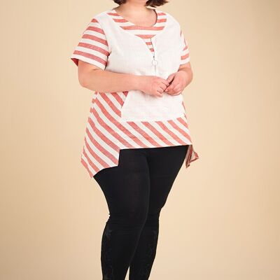 Túnica rosa de rayas semi largas de talla grande (C6226)
