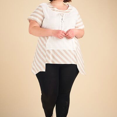 Tunica beige semi-rigata taglie forti (C6226)