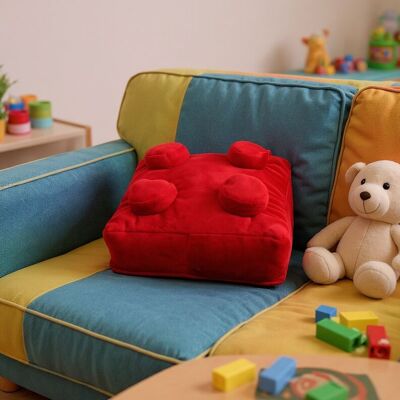 Coussin carré rouge en forme de brique | Coussin décoratif pour chambre d'enfant | Coussin décoratif rétro amusant | Pour enfants de tous âges