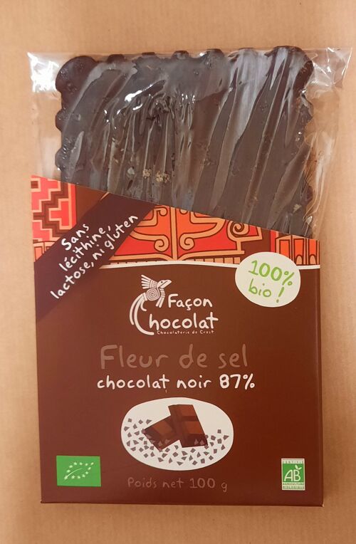 Tablette de chocolat noir à la fleur de sel, BIO, 100g