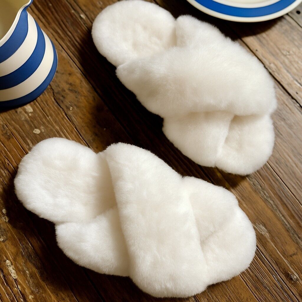 Ciabatte/ciabatte incrociate in pelliccia di alpaca - Avorio