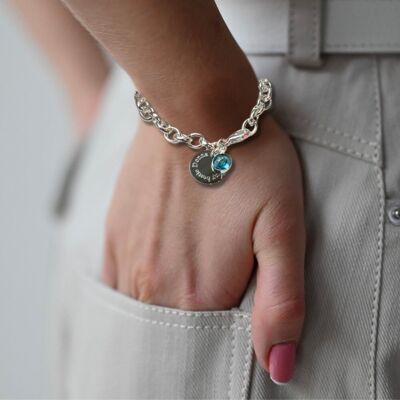 Pulsera de cable personalizada con dije de piedra de nacimiento | Regalo de cumpleaños grabado