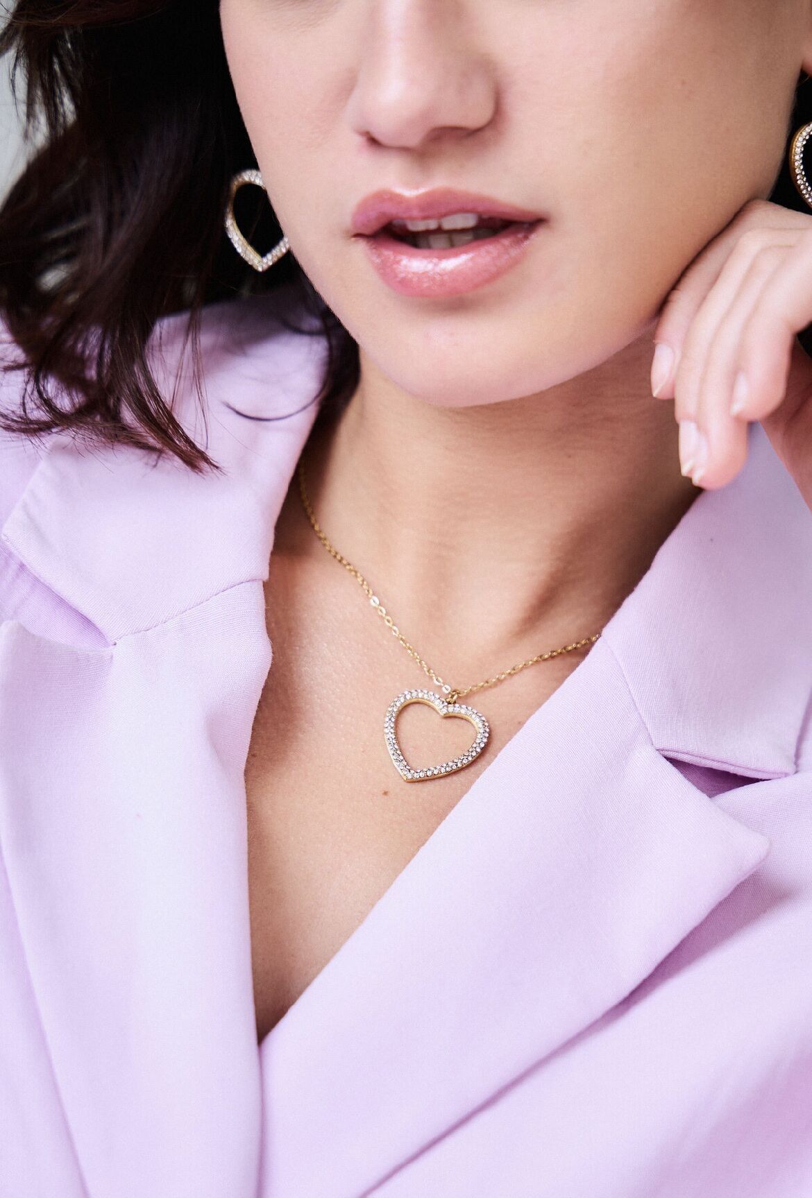 Collana a forma di cuore con strass in acciaio inossidabile - Lucentezza ed eleganza