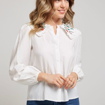 CHERY - Blouse with embroidered collar and puffed sleeves