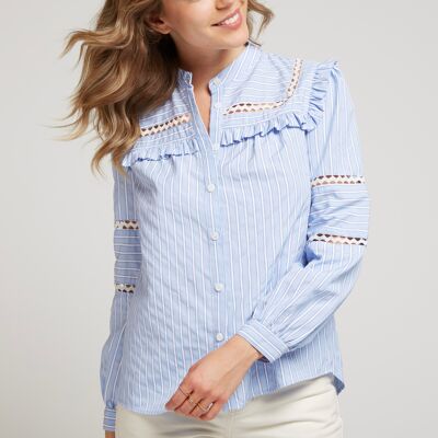 CESSIA - Blusa a righe con volant traforati