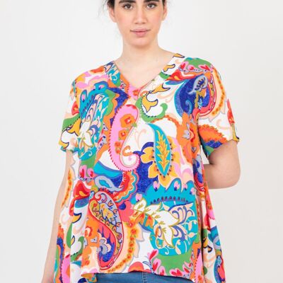 Plus size white print blouse (C6569)