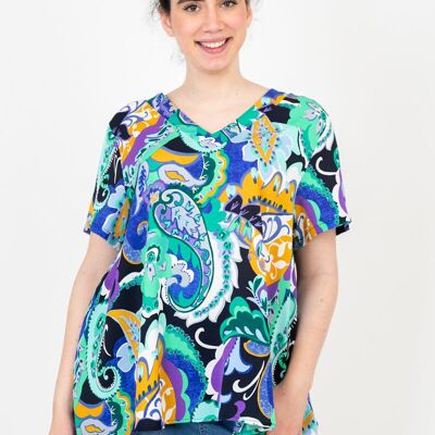 Plus size blue print blouse (C6569)