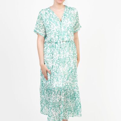 Robe longue grande taille imprimé vert (C6570)